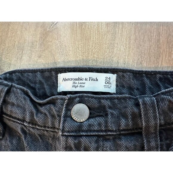 Abercrombie The Loose High Rise Jeans in Black W/ Pleats Size 24 SHORT - Picture 4 of 9